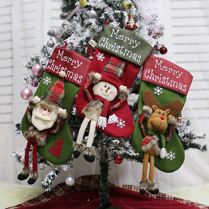 Christmas 3D Plush Stocking Set – Santa, Snowman & Reindeer Holiday Décor