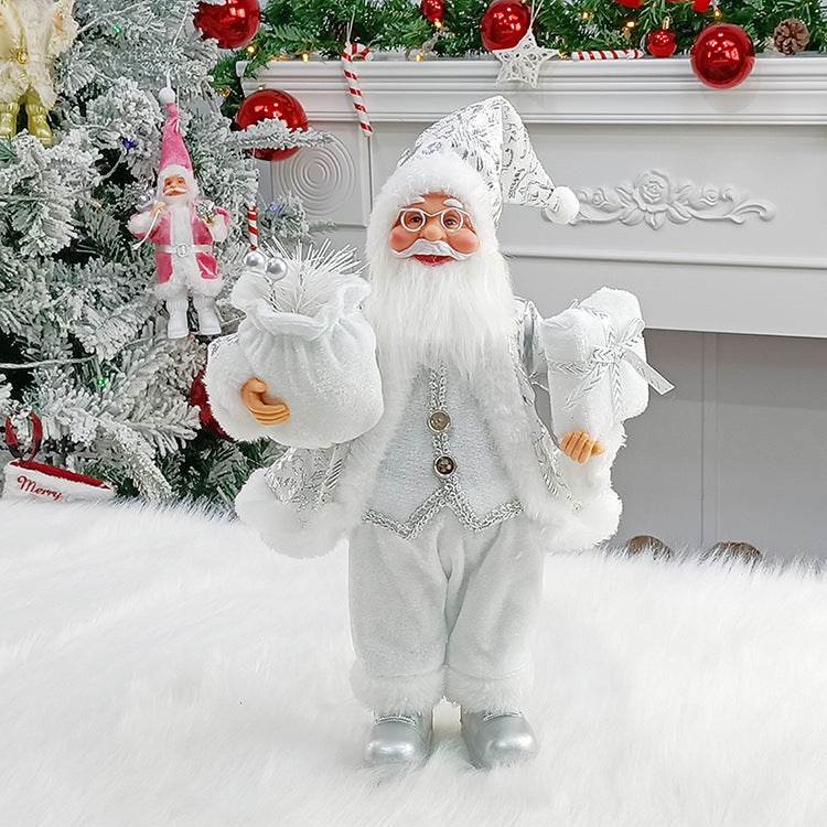 Elegant Standing Santa Claus with Gift Bag – A Sparkling Holiday Scene Decor