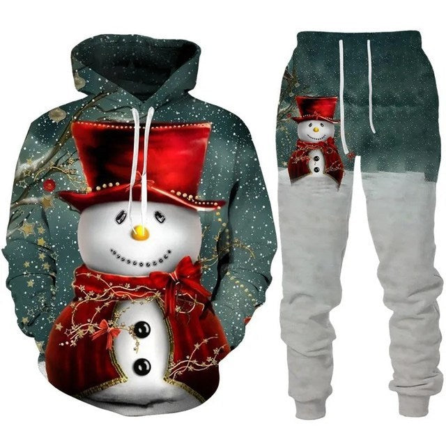 Festive Santa Claus 3D Printed Hoodie and Jogger Set - Cozy Christmas Sportswear