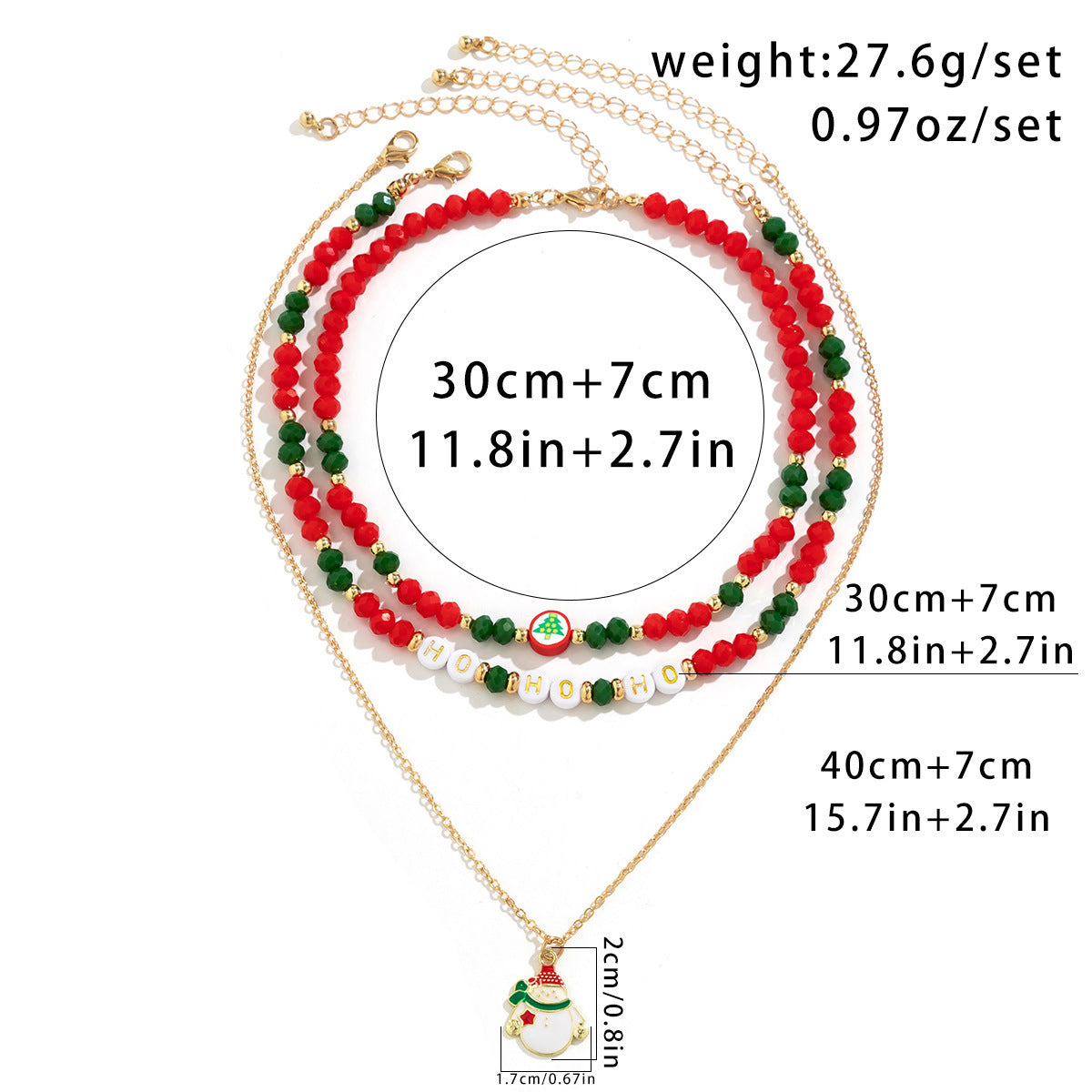 Festive Beaded Christmas Necklace Set – Holiday Charm with Snowman & Crystal Accents