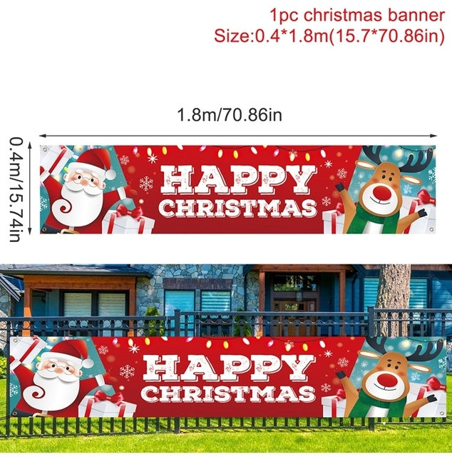 Outdoor Merry Christmas Banner - Festive Holiday Decoration Backdrop for Yard and Fence