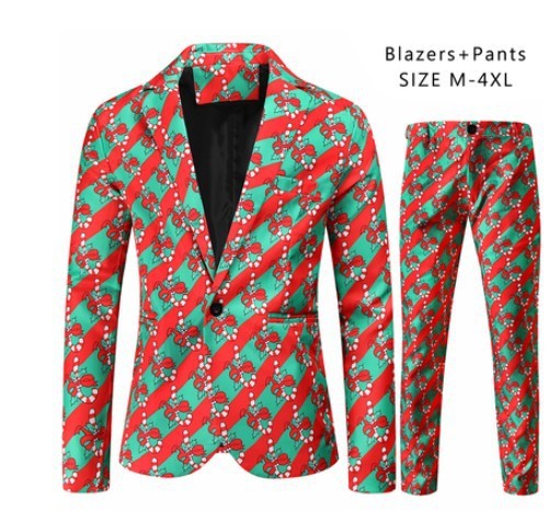 Men's Christmas Suit with 3D Santa Claus Print - Festive Holiday Blazer and Pants Set