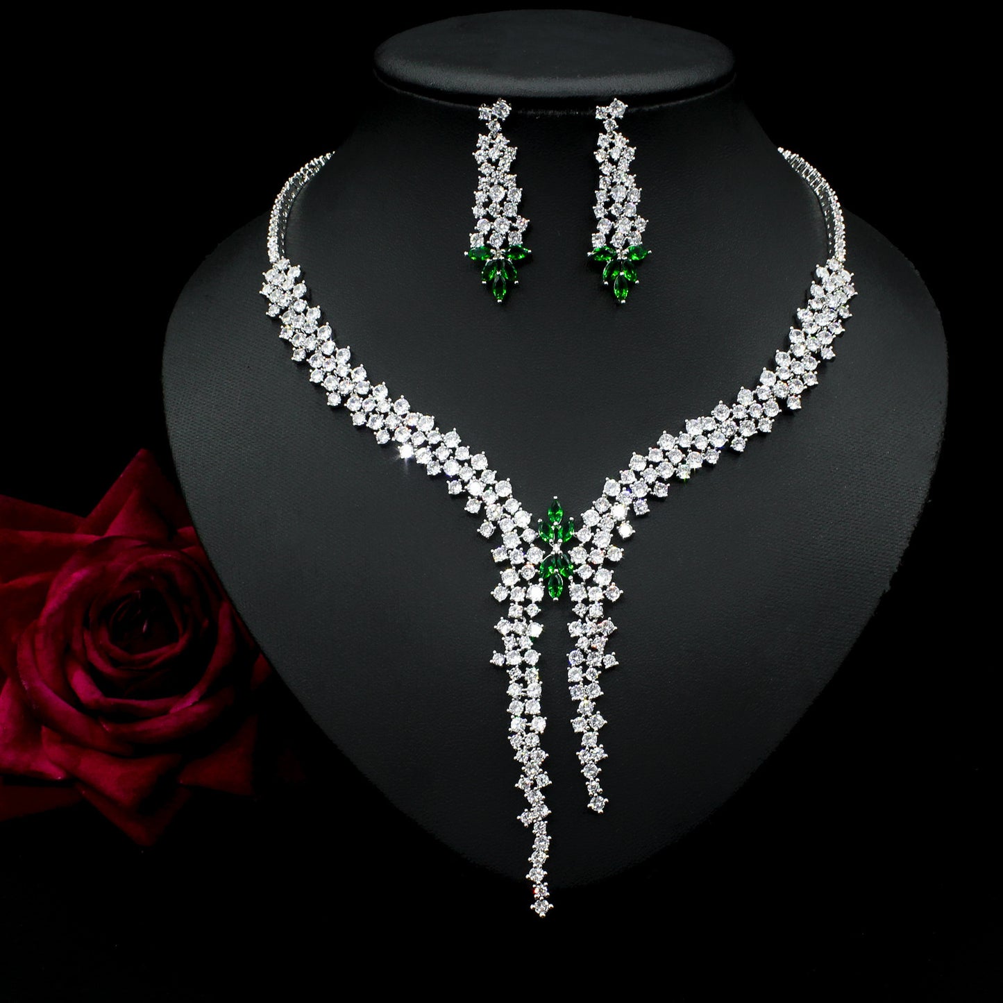 Exquisite Zircon Inlaid Necklace & Earrings Set – Dazzling Jewelry for Special Occasions