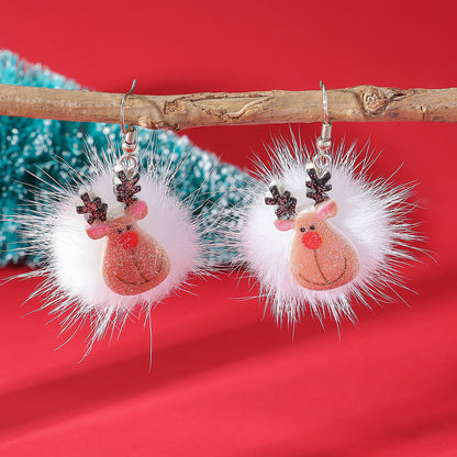 Winter Snowflake Hair Ball Earrings - Cute Christmas Santa & Snowman Designs