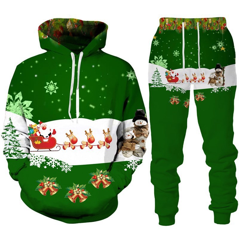 Festive Santa Claus 3D Printed Hoodie and Jogger Set - Cozy Christmas Sportswear