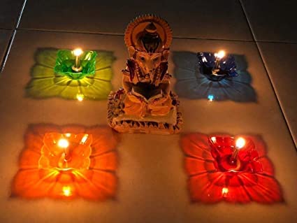 Reusable Reflective Shadow Colourful Diya (Pack of 6) - 3D Reflection