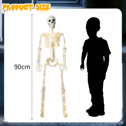 Glow-in-the-Dark Stand-able Hanging Skeleton – The Ultimate 90cm Halloween Décor with Warm Lights