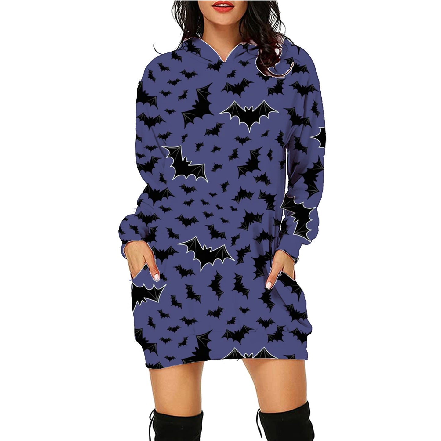 Halloween Print Long Hoodie with Pockets | Cozy Women's Sweater for Spooky Season