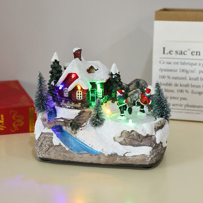 Rotating Christmas Village Music Box – LED Lit Resin Ornament with Santa & Snowy Scene