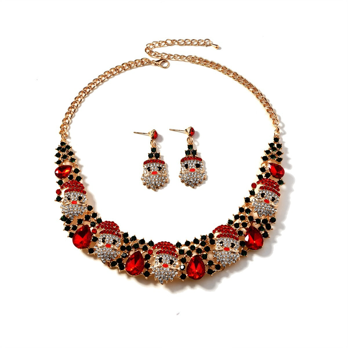 Festive Santa Claus Rhinestone Jewelry Set - Christmas Necklace and Earrings for Holiday Glam