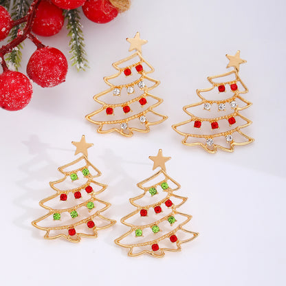 Colorful Zircon Christmas Tree Earrings – Festive Jewelry for Holiday Cheer