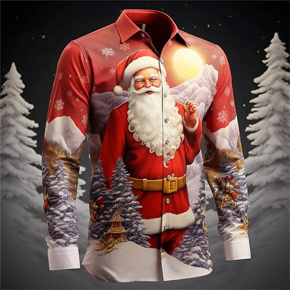 Santa Claus 3D Printed Christmas Shirt - Festive Digital Print Long Sleeve