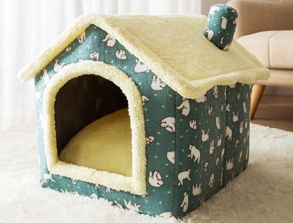 Cozy Cottage Pet House – Warm, Foldable, and Adorable for Dogs & Cats!