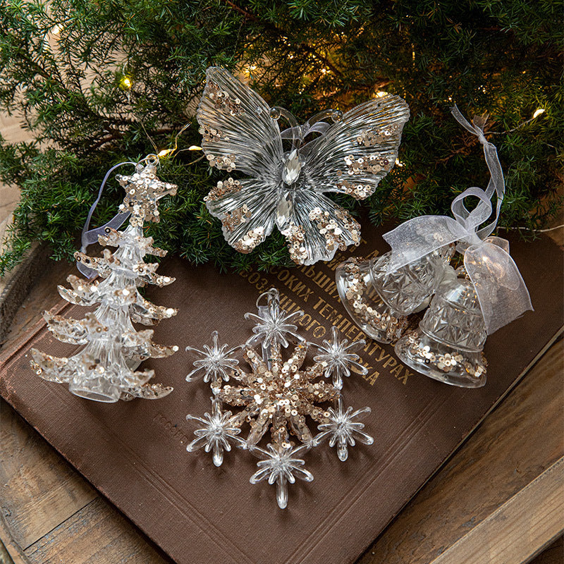 Sparkling Sequin Acrylic Christmas Ornaments – Set of Elegant Transparent Pendants