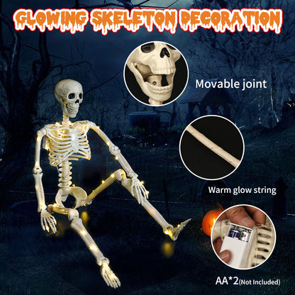 Glow-in-the-Dark Stand-able Hanging Skeleton – The Ultimate 90cm Halloween Décor with Warm Lights