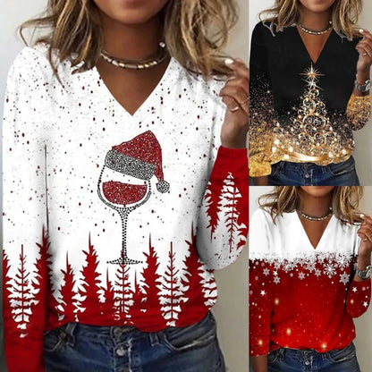 Festive Women’s V-Neck Long Sleeve T-Shirt – Christmas Edition