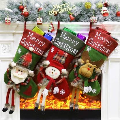 Christmas 3D Plush Stocking Set – Santa, Snowman & Reindeer Holiday Décor