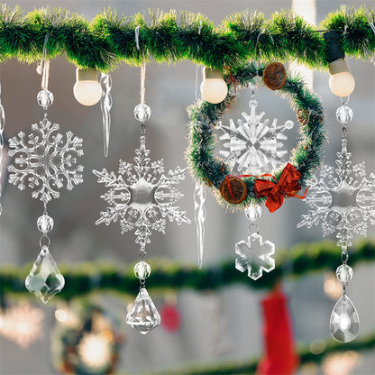 Acrylic Snowflake & Icicle Christmas Tree Ornaments – Set of 10 Elegant Hanging Pendants