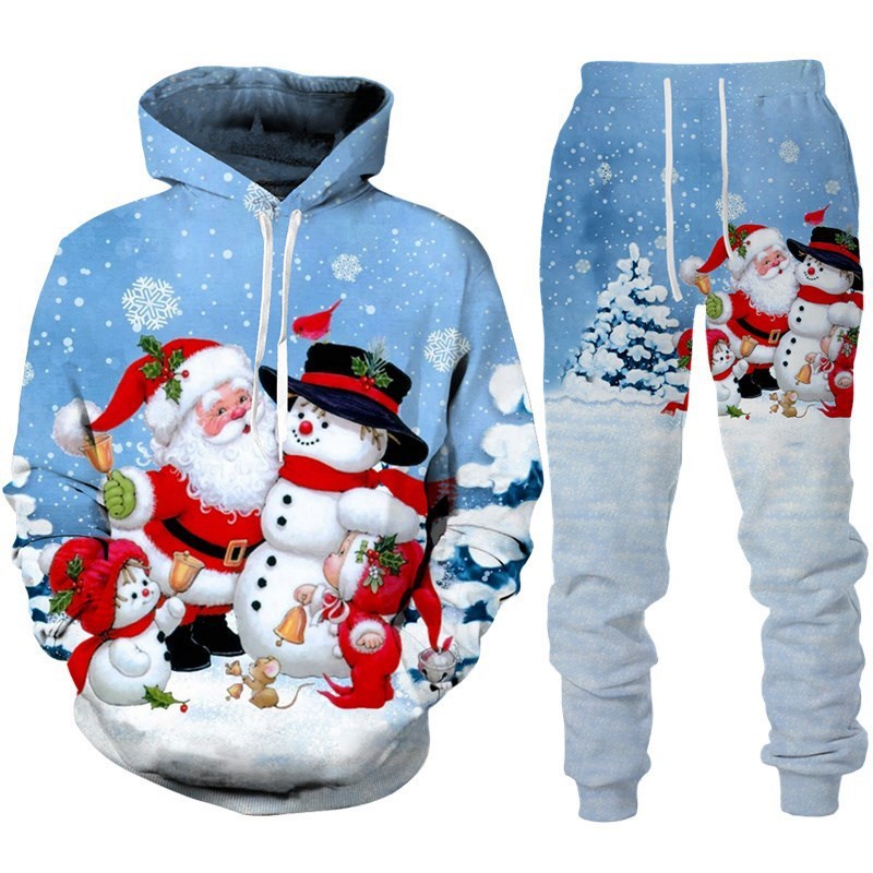 Festive Santa Claus 3D Printed Hoodie and Jogger Set - Cozy Christmas Sportswear