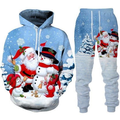 Festive Santa Claus 3D Printed Hoodie and Jogger Set - Cozy Christmas Sportswear