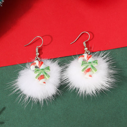 Winter Snowflake Hair Ball Earrings - Cute Christmas Santa & Snowman Designs