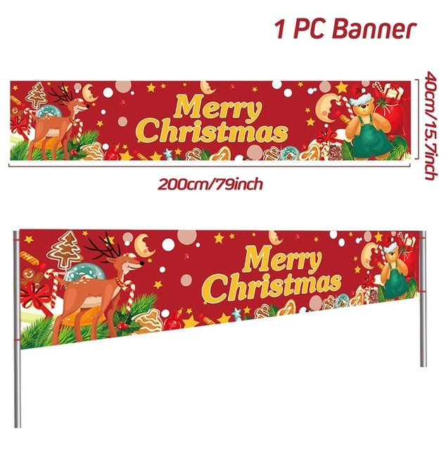 Outdoor Merry Christmas Banner - Festive Holiday Decoration Backdrop for Yard and Fence