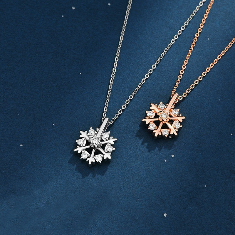 Rotatable 925 Silver Snowflake Necklace - A Sparkling Winter Treasure