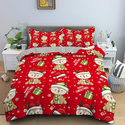 Festive Red Santa Claus Bedspread Set - Cozy Three-Piece Christmas Bedding