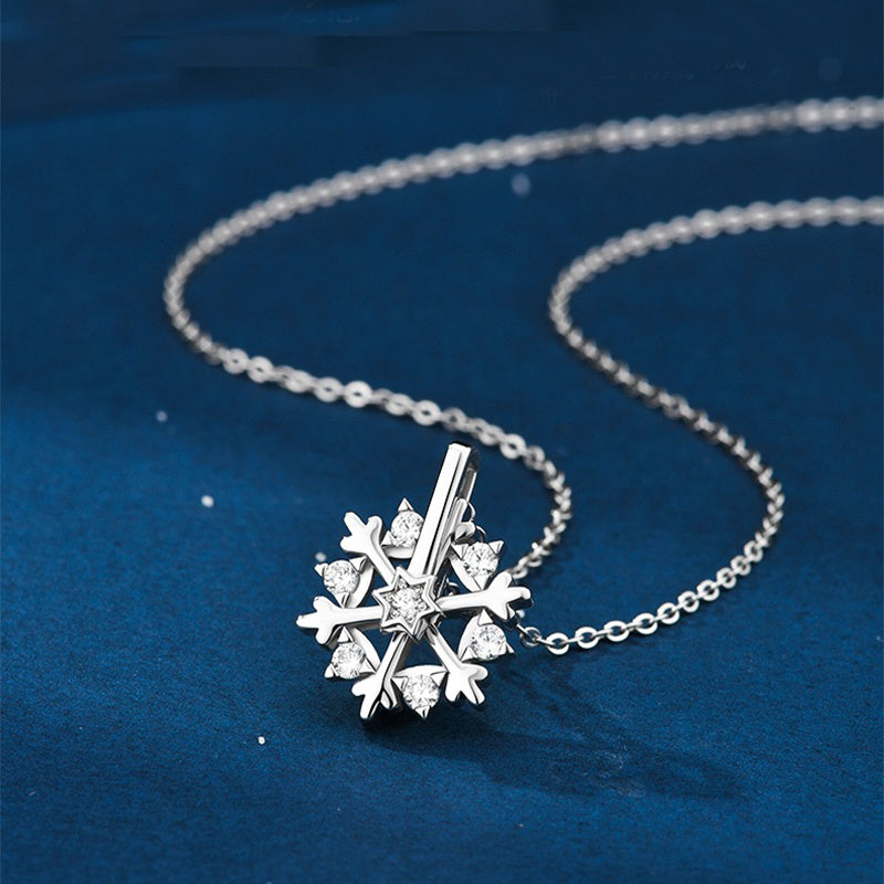 Rotatable 925 Silver Snowflake Necklace - A Sparkling Winter Treasure