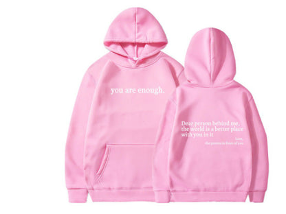 "Dear Person Behind Me" Letter Printed Plush Hoodie | Trendy Unisex Kangaroo Pocket Hoodie