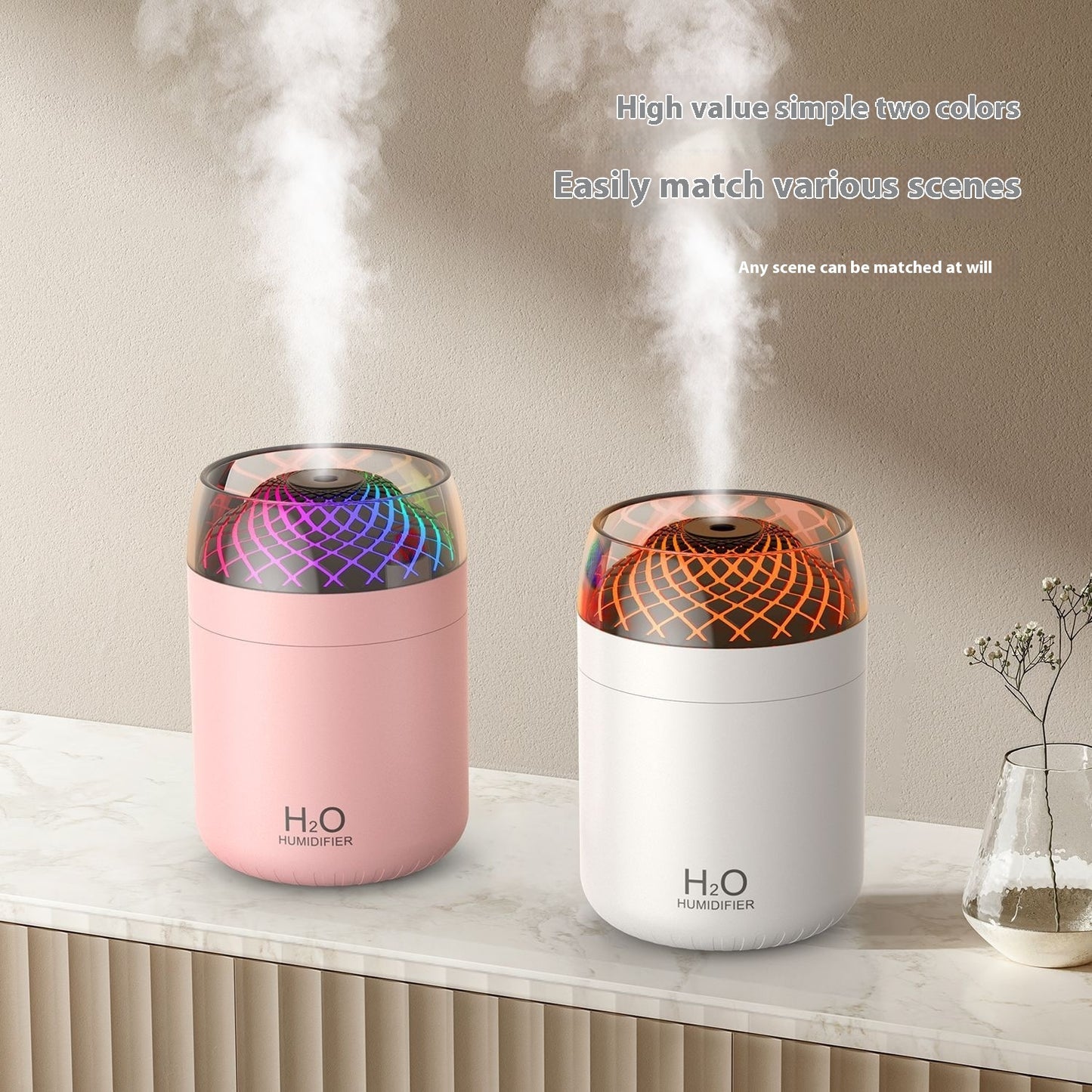 Colorful Light Spray Glass Cup Humidifier – Refresh Your Space with Mist and Mood Lighting