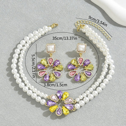 Vintage Floral Pearl Necklace & Earrings Set – Statement Jewelry for Elegant Occasions