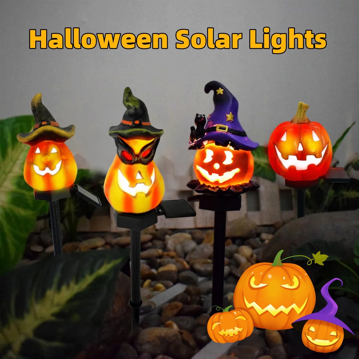 Solar-Powered Halloween Pumpkin Lantern – Handcrafted Resin Decor for a Festive Garden Glow!