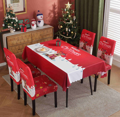 Festive Waterproof & Oil-Proof Christmas Tablecloth Set – Elegant Holiday Dining Decor with Chair Covers