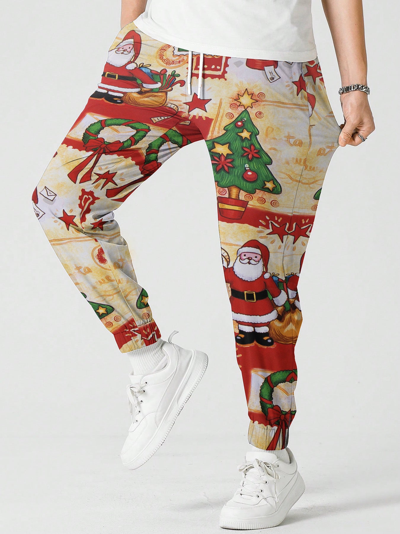 Men’s Christmas Printed Sweatpants – Festive Holiday Joggers with Snowman, Santa, and Reindeer Designs