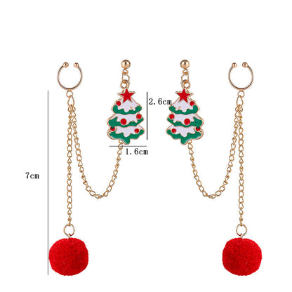 Festive Santa & Christmas Tree Chain Clip Earrings – Holiday Charm for Every Look