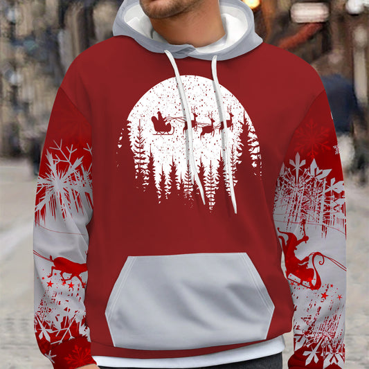 Men’s Festive Christmas Hoodie - Cozy Winter Wear with Santa Sleigh Print