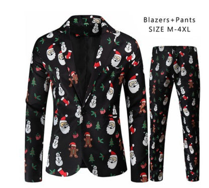 Men's Christmas Suit with 3D Santa Claus Print - Festive Holiday Blazer and Pants Set