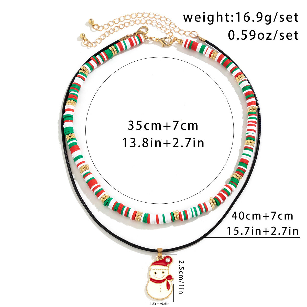 Festive Beaded Christmas Necklace Set – Holiday Charm with Snowman & Crystal Accents