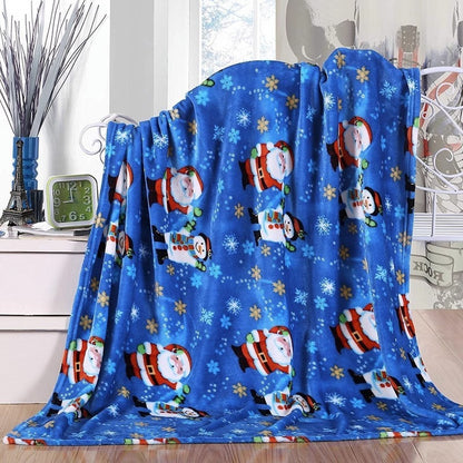 Cozy Christmas Flannel Blanket – Festive Elk, Snowman & Santa Prints for Warm Winter Nights