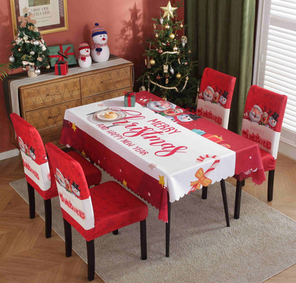 Festive Waterproof & Oil-Proof Christmas Tablecloth Set – Elegant Holiday Dining Decor with Chair Covers