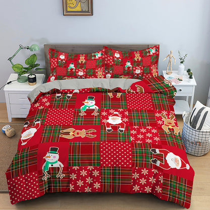 Festive Red Santa Claus Bedspread Set - Cozy Three-Piece Christmas Bedding