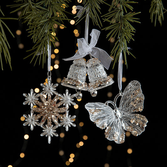 Sparkling Sequin Acrylic Christmas Ornaments – Set of Elegant Transparent Pendants