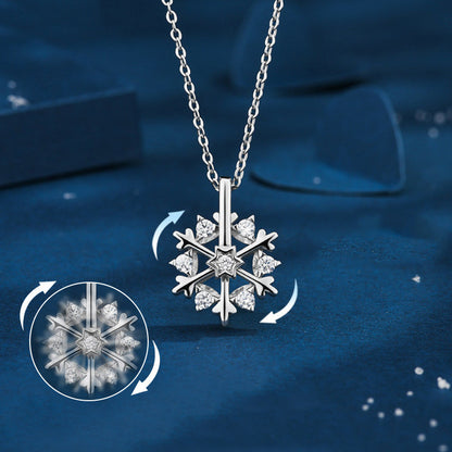 Rotatable 925 Silver Snowflake Necklace - A Sparkling Winter Treasure