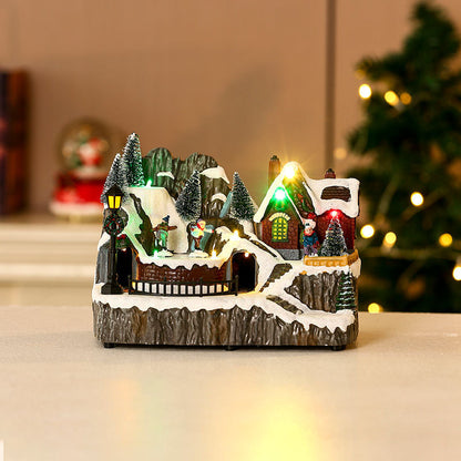 Rotating Christmas Village Music Box – LED Lit Resin Ornament with Santa & Snowy Scene