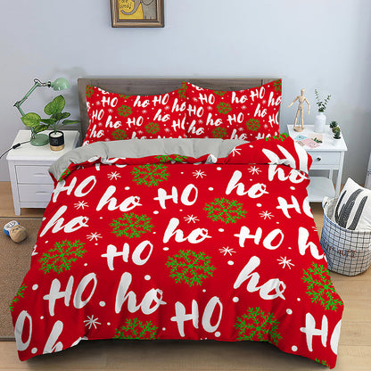 Festive Red Santa Claus Bedspread Set - Cozy Three-Piece Christmas Bedding