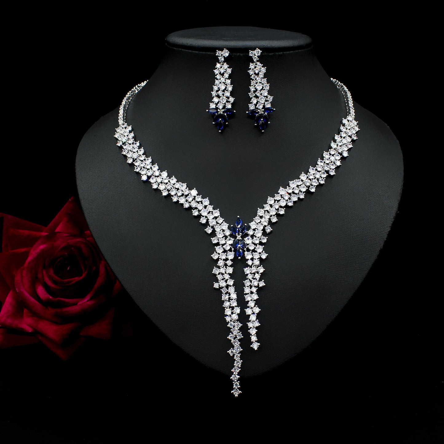 Exquisite Zircon Inlaid Necklace & Earrings Set – Dazzling Jewelry for Special Occasions