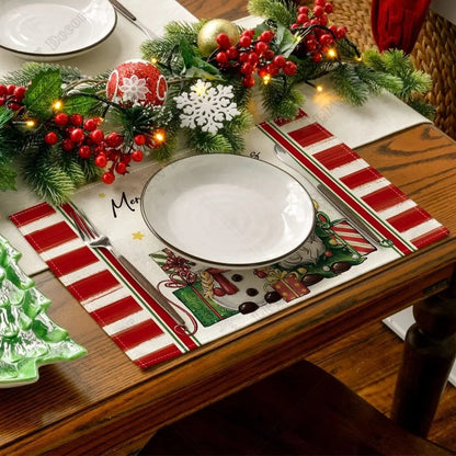 Merry Christmas Insulated Placemat Set – Anti-Scald, Holiday Dining Decor with Gnome and Tree Design