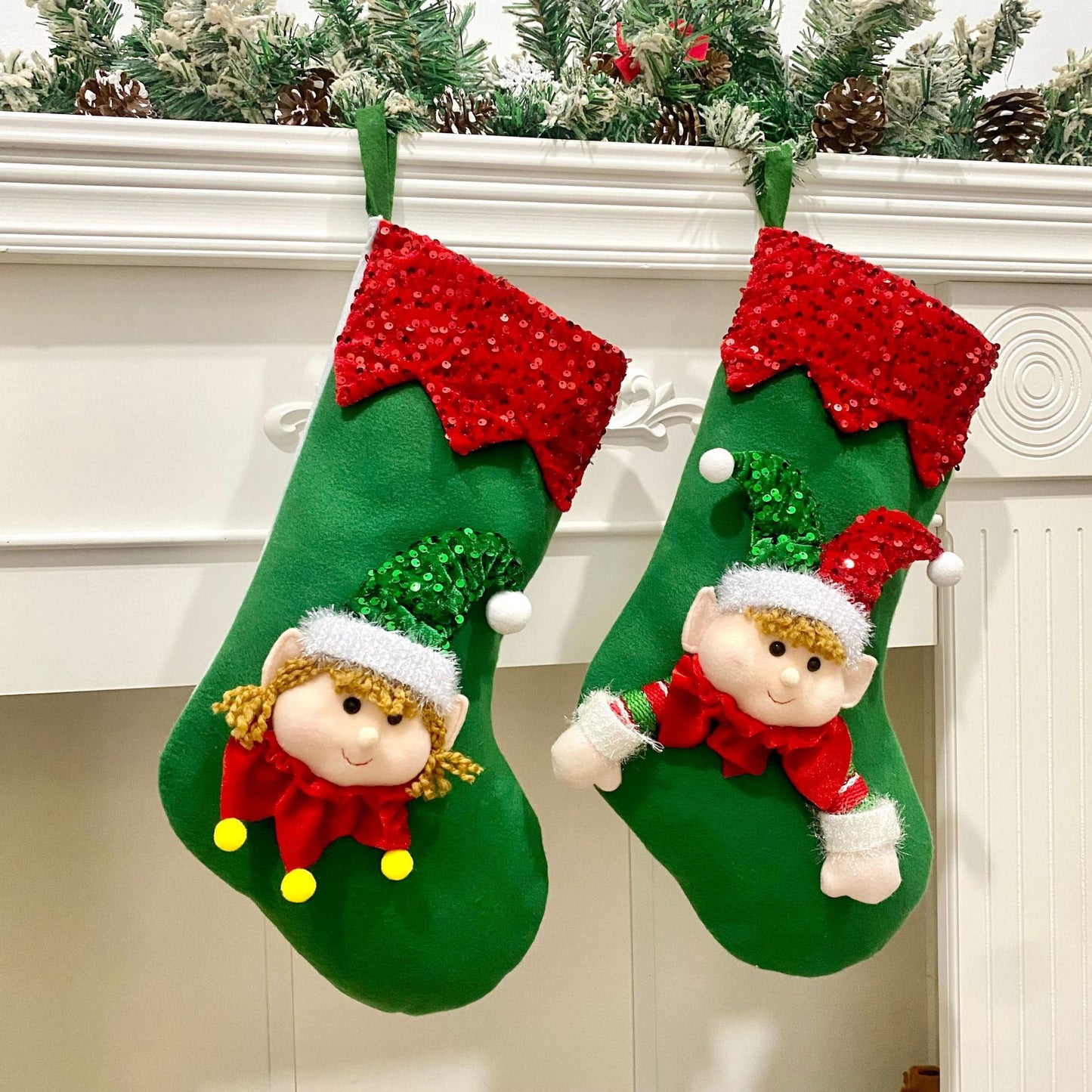 Playful Christmas Elf Stocking with Sequin Trim – Holiday Fun for All Ages