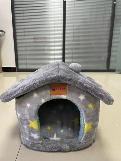 Cozy Cottage Pet House – Warm, Foldable, and Adorable for Dogs & Cats!